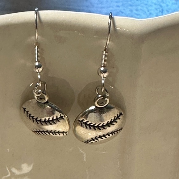 Silver Baseball  ⚾️  dangle earrings - Picture 3 of 3